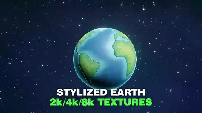 Stylized Planet Earth 3D Model 2k 4k 8k Textures Low-poly 3D model