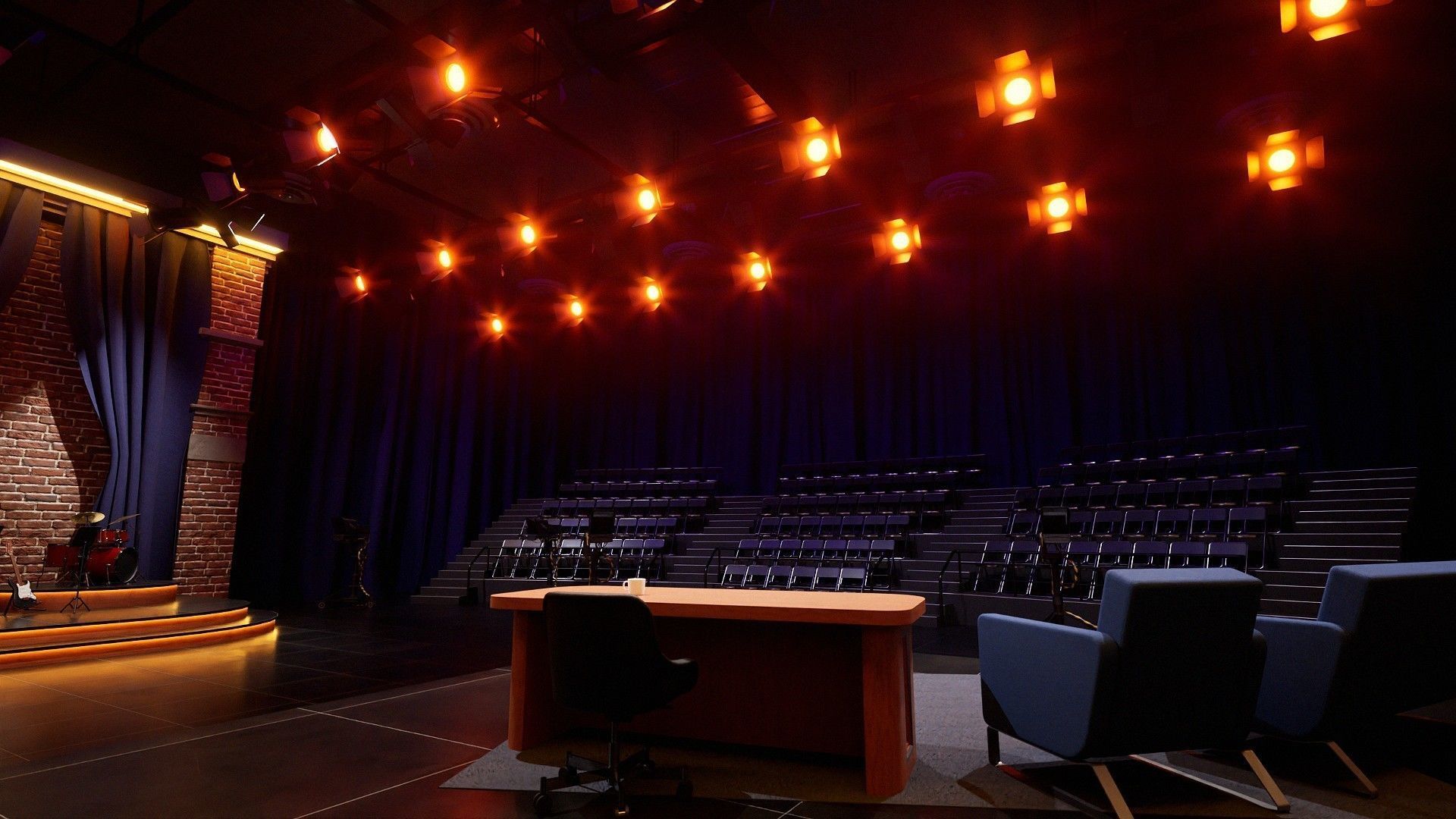 Talk Show Set Low-poly 3D model_6