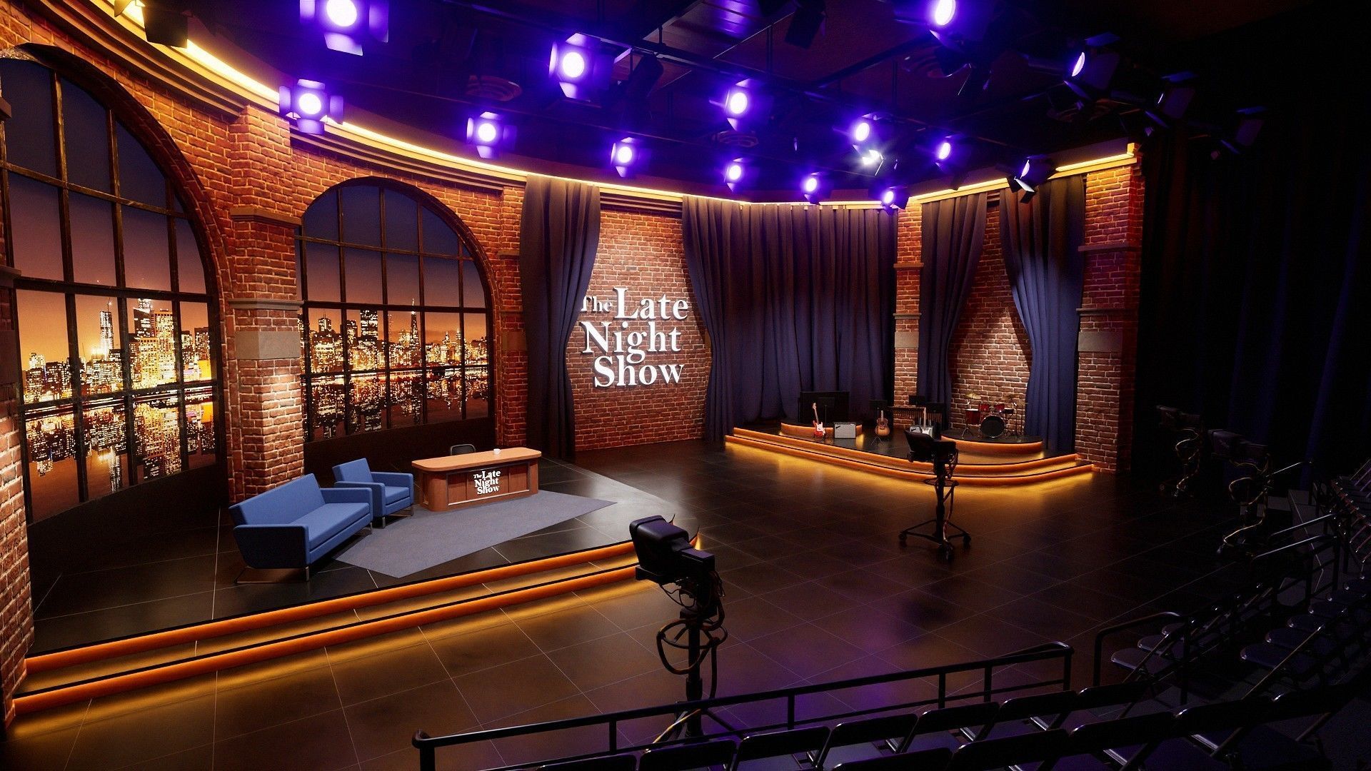 Talk Show Set Low-poly 3D model_1