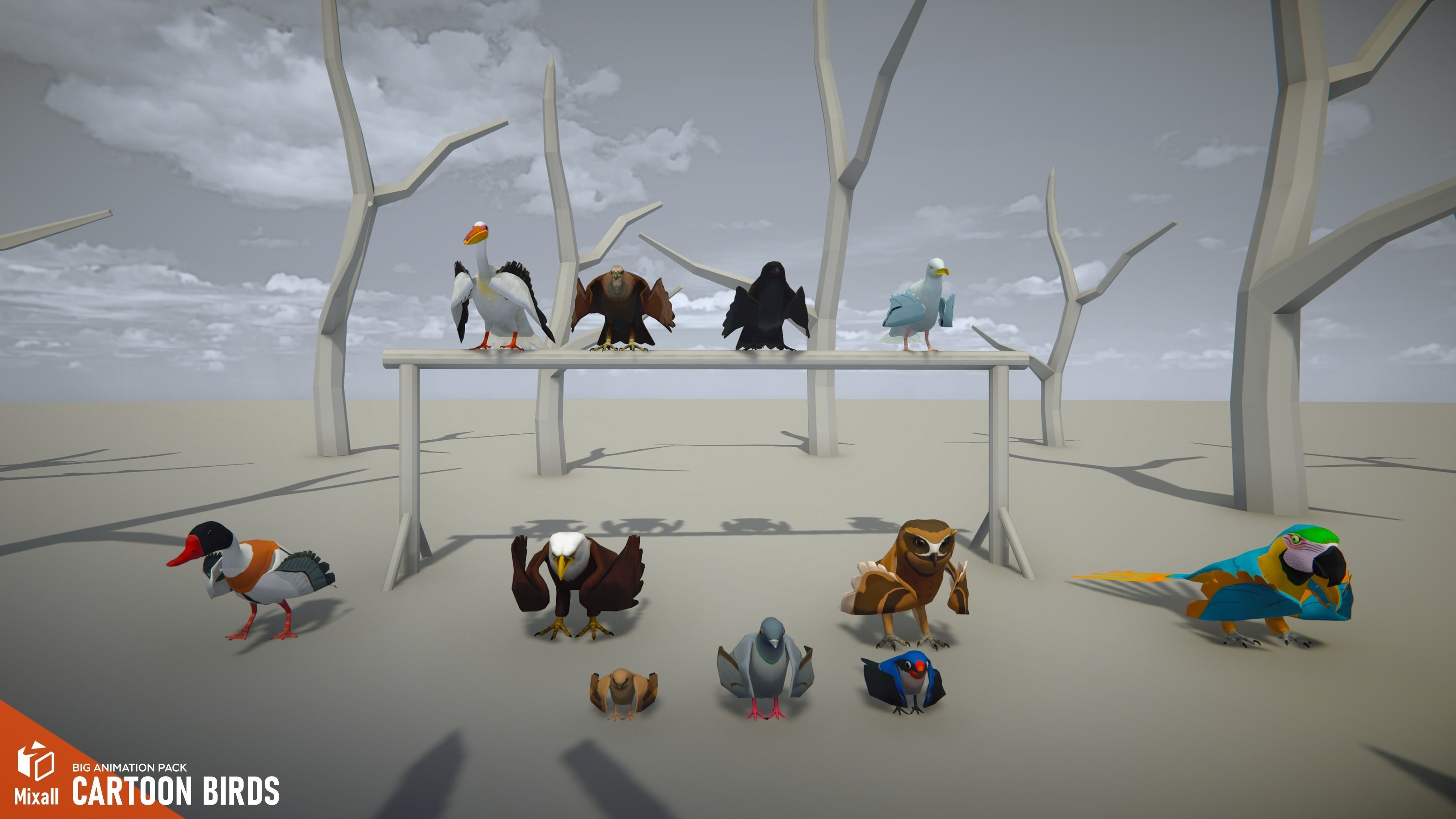 Cartoon birds - big animation pack 3D model_11