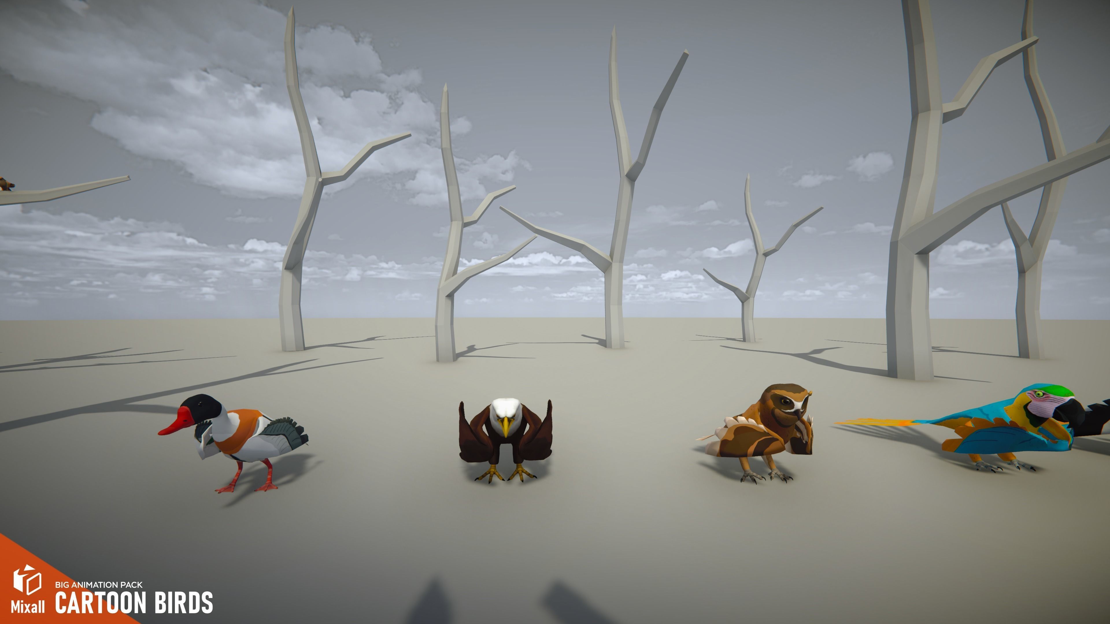 Cartoon birds - big animation pack 3D model_12