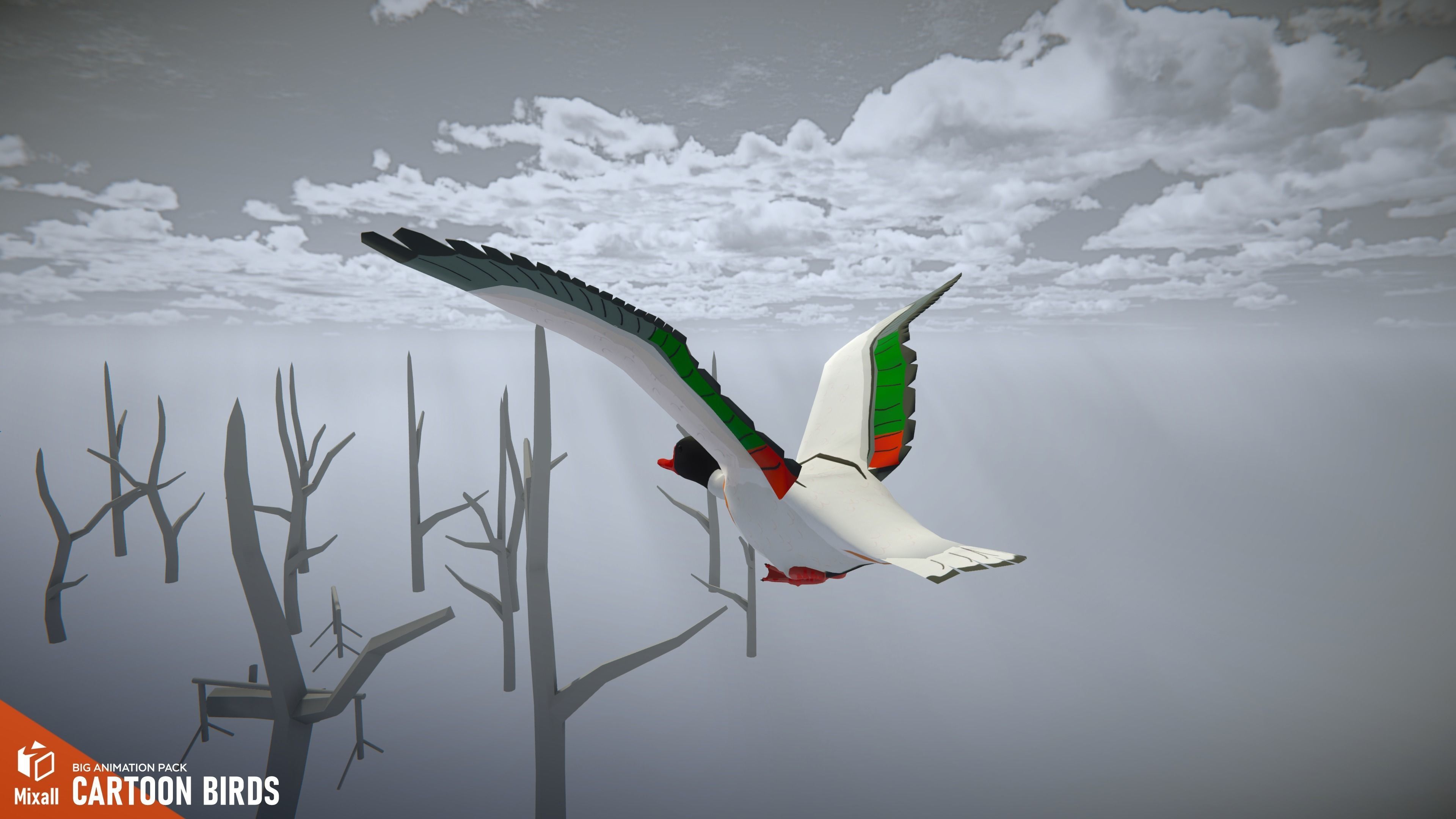 Cartoon birds - big animation pack 3D model_4