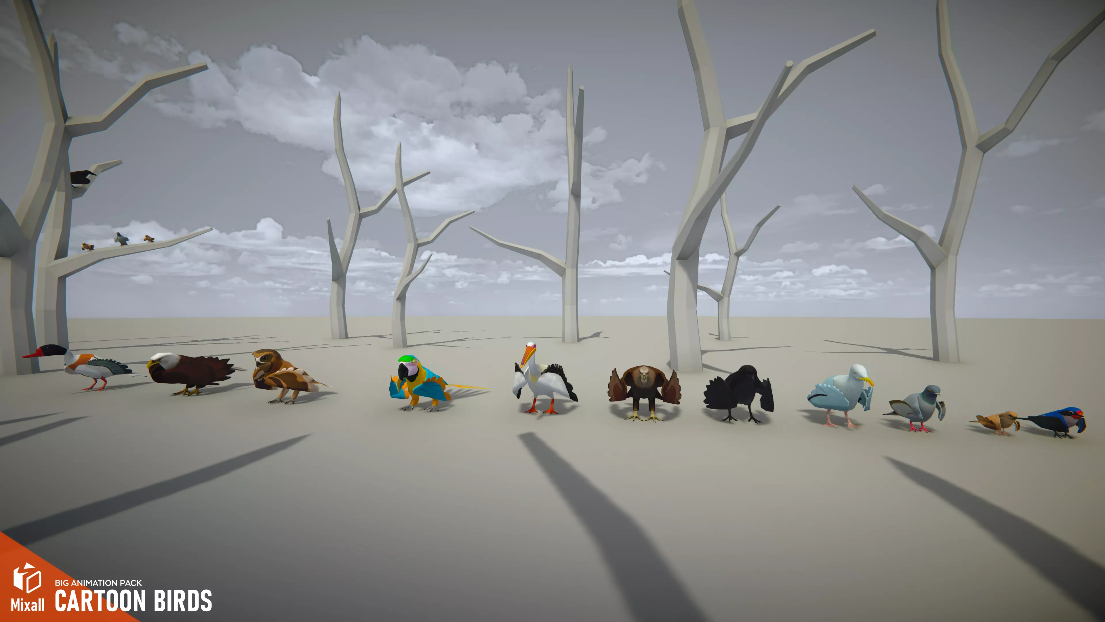 Cartoon birds - big animation pack 3D model_0