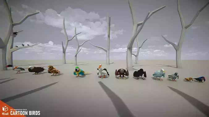 Cartoon birds - big animation pack 3D model
