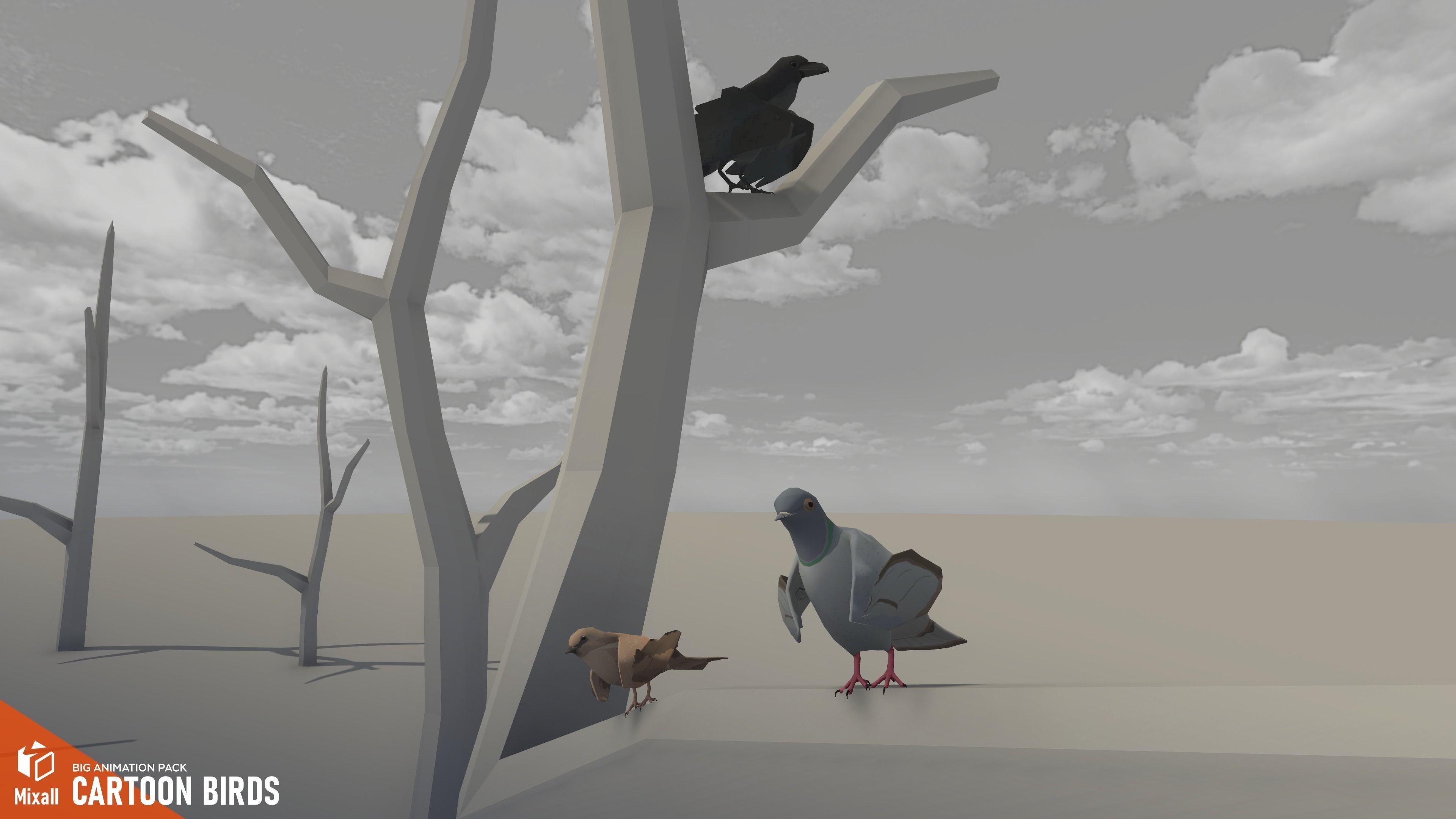 Cartoon birds - big animation pack 3D model_16