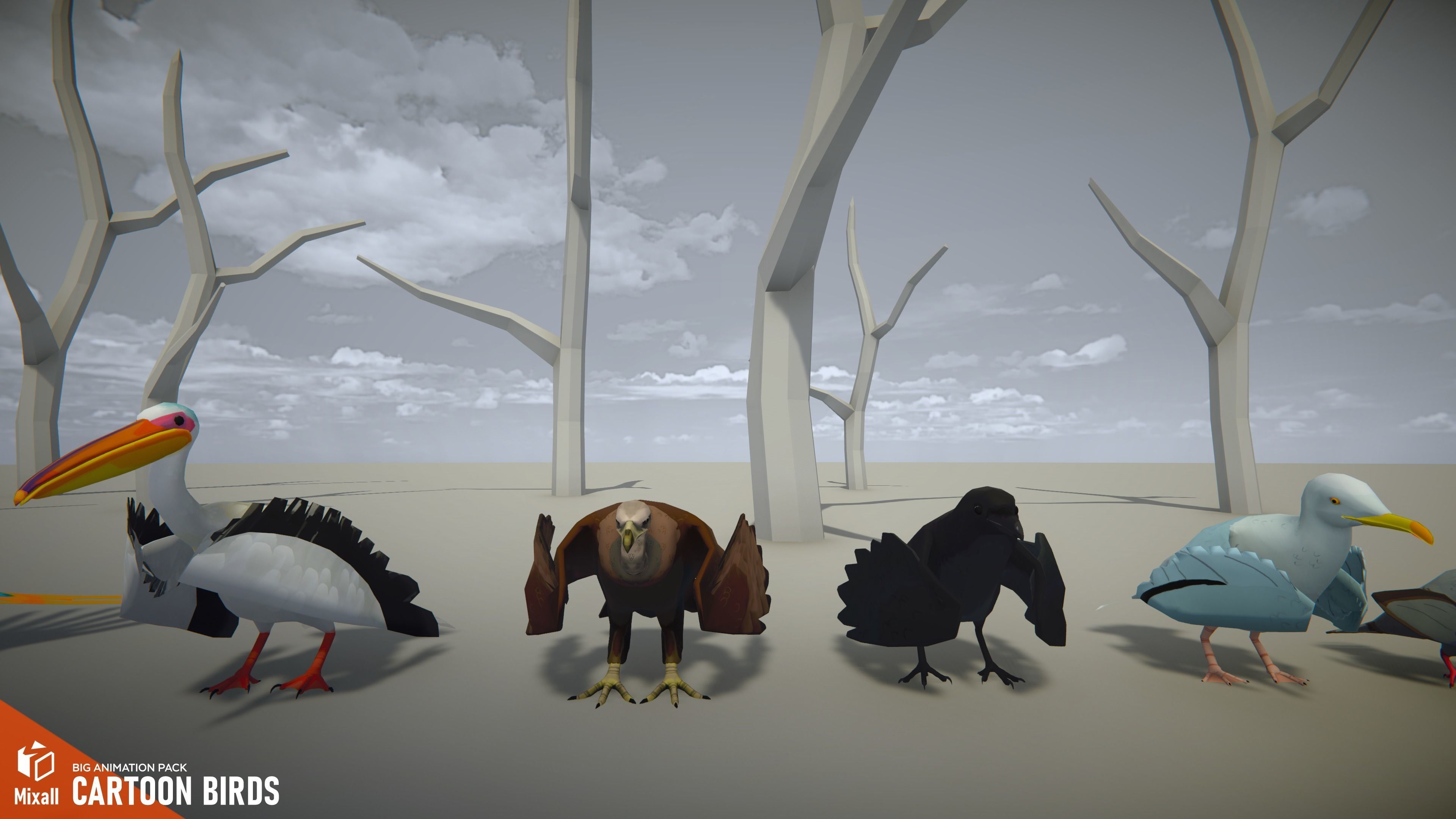 Cartoon birds - big animation pack 3D model_13