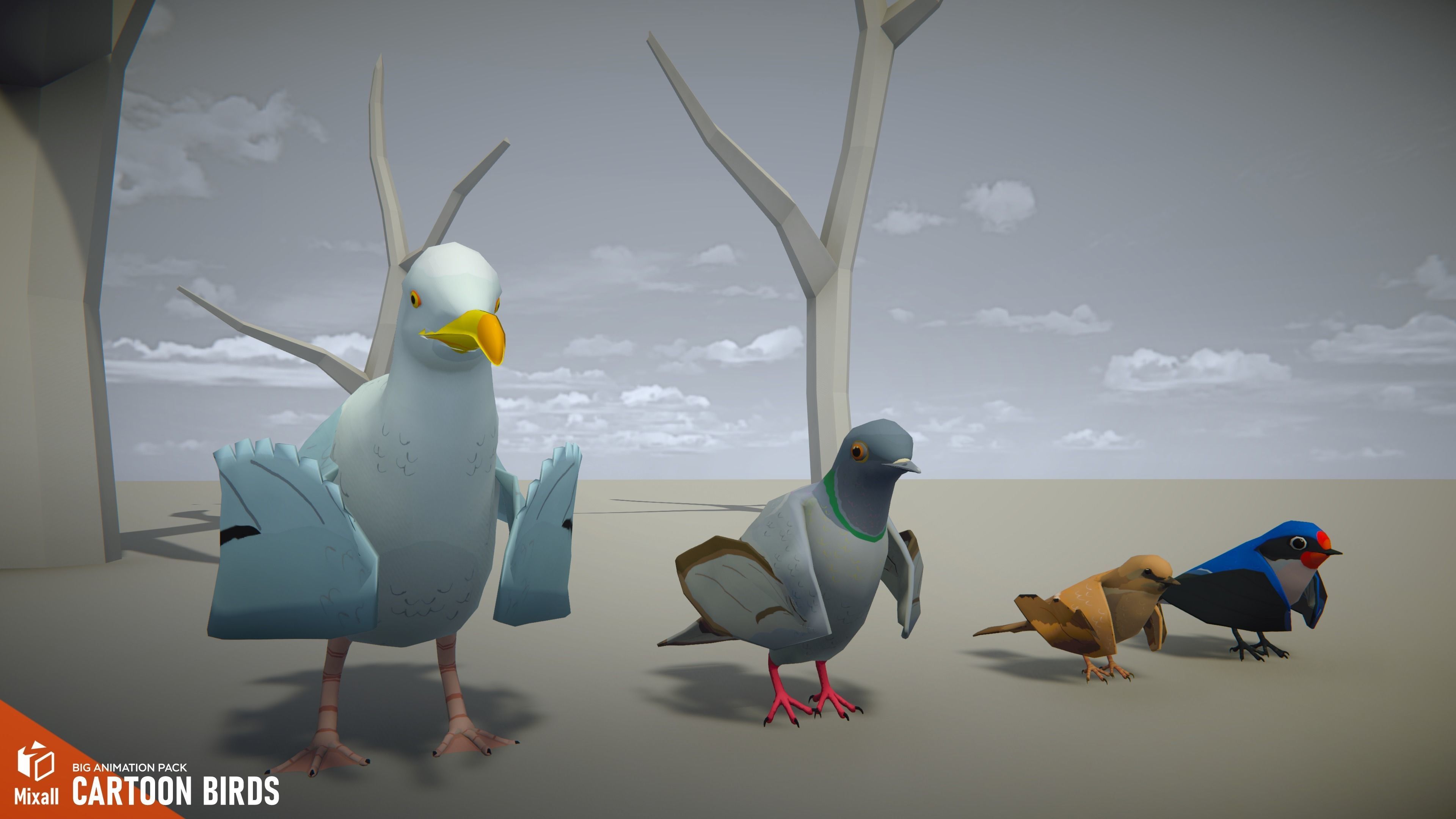 Cartoon birds - big animation pack 3D model_14