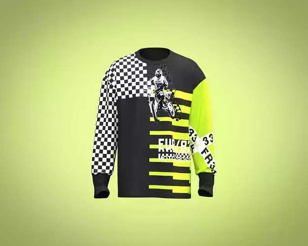 Round Neck Oversized Long Sleeve T-Shirt With Motorcross Print
