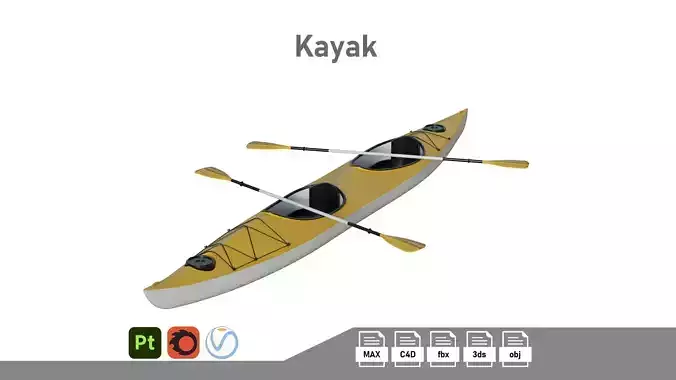 Kayak 02 Low-poly 3D model