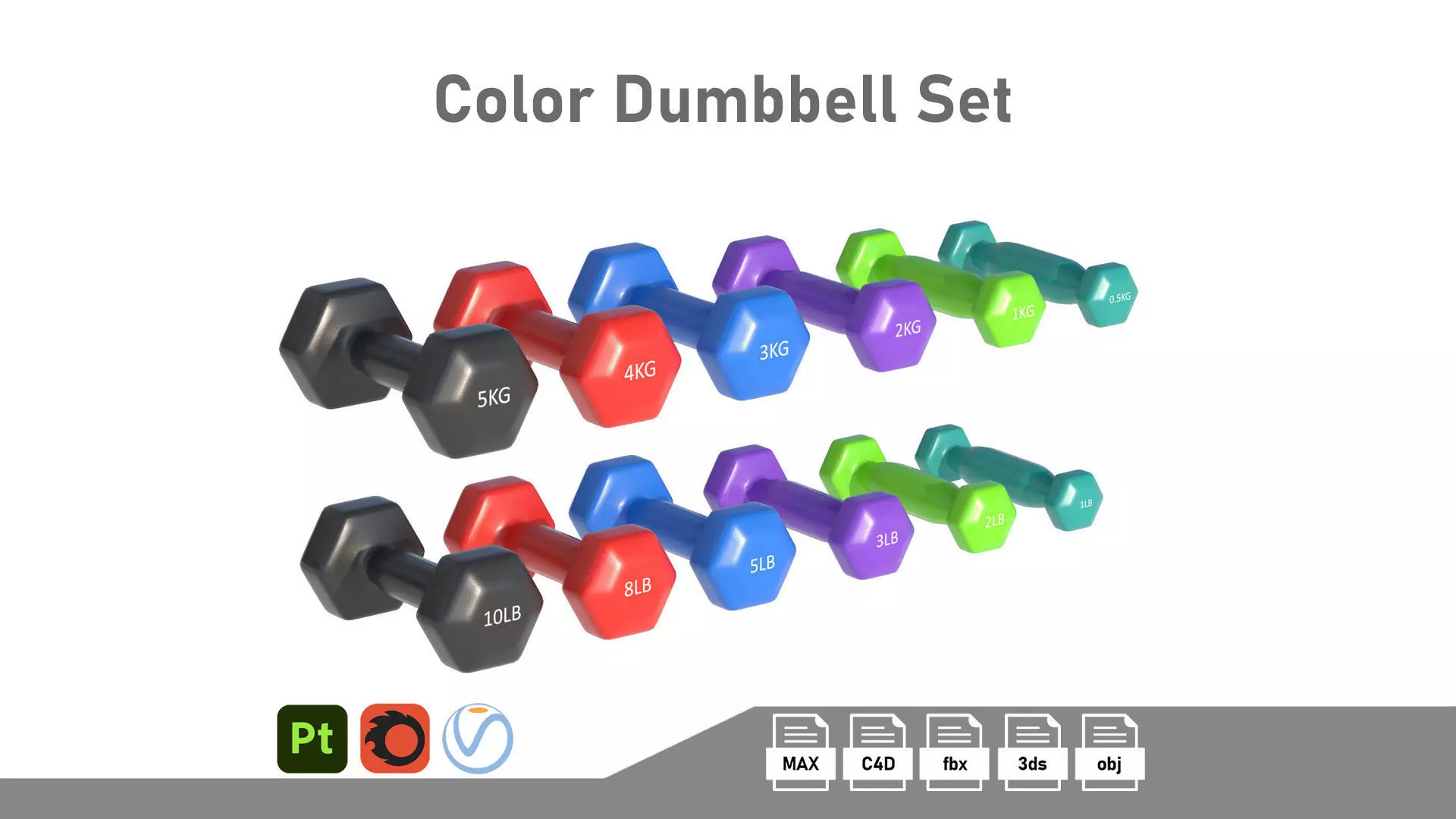 Color Dumbbell Set Low-poly 3D model
