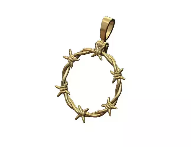 Barbed wire round pendant with bail 3D print model