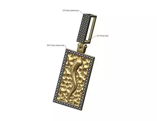 Hammered diamond iced bail italian horn pendant