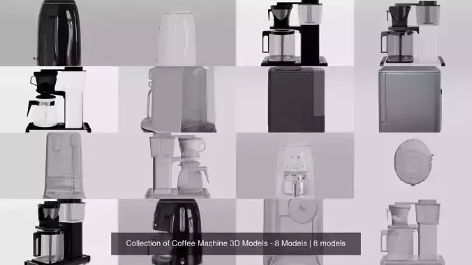 Collection of Coffee Machine 3D Models - 8 Models 