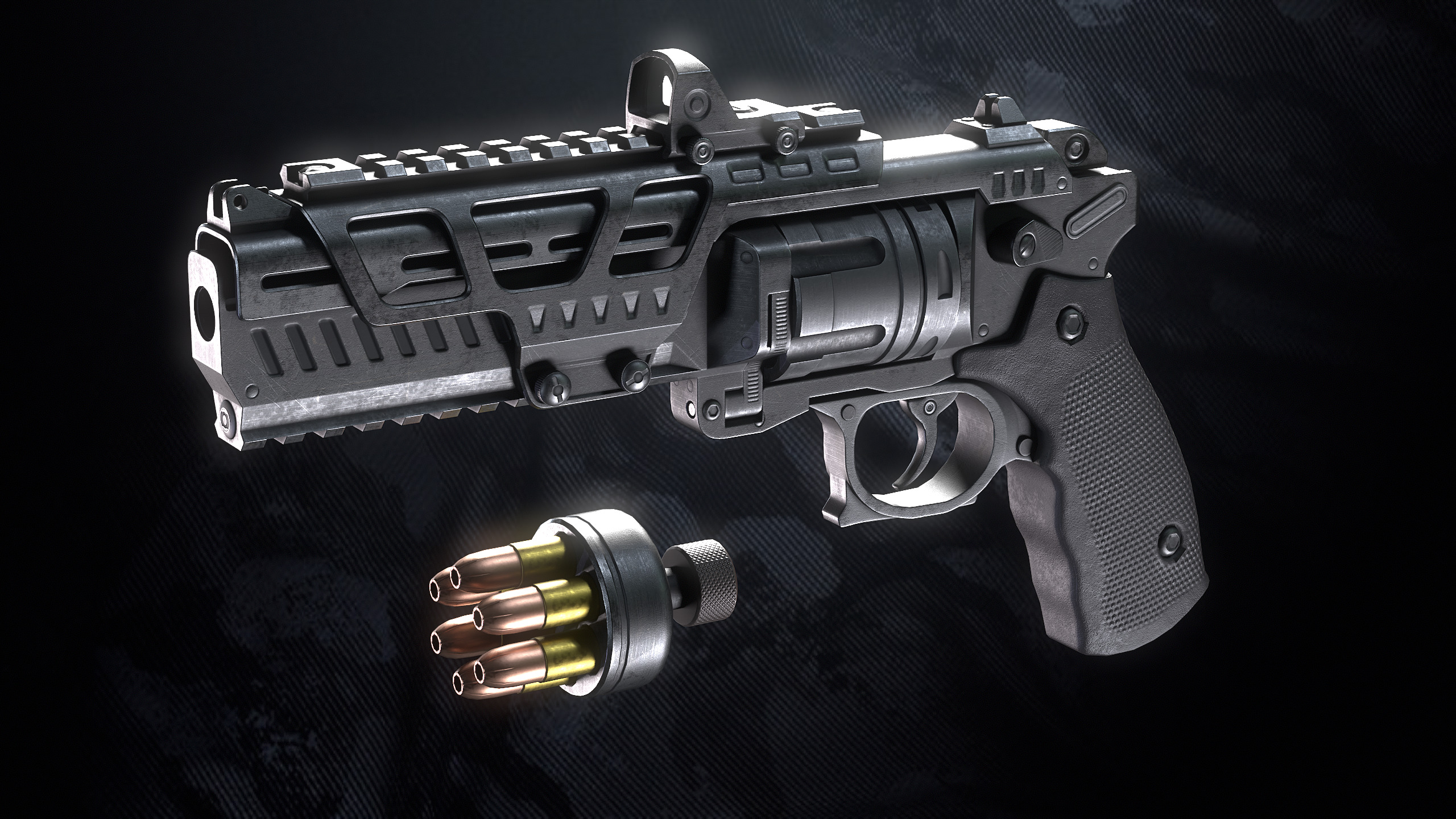 RV-32 Revolver With Hands And Weapon Case Low-poly 3D model_15