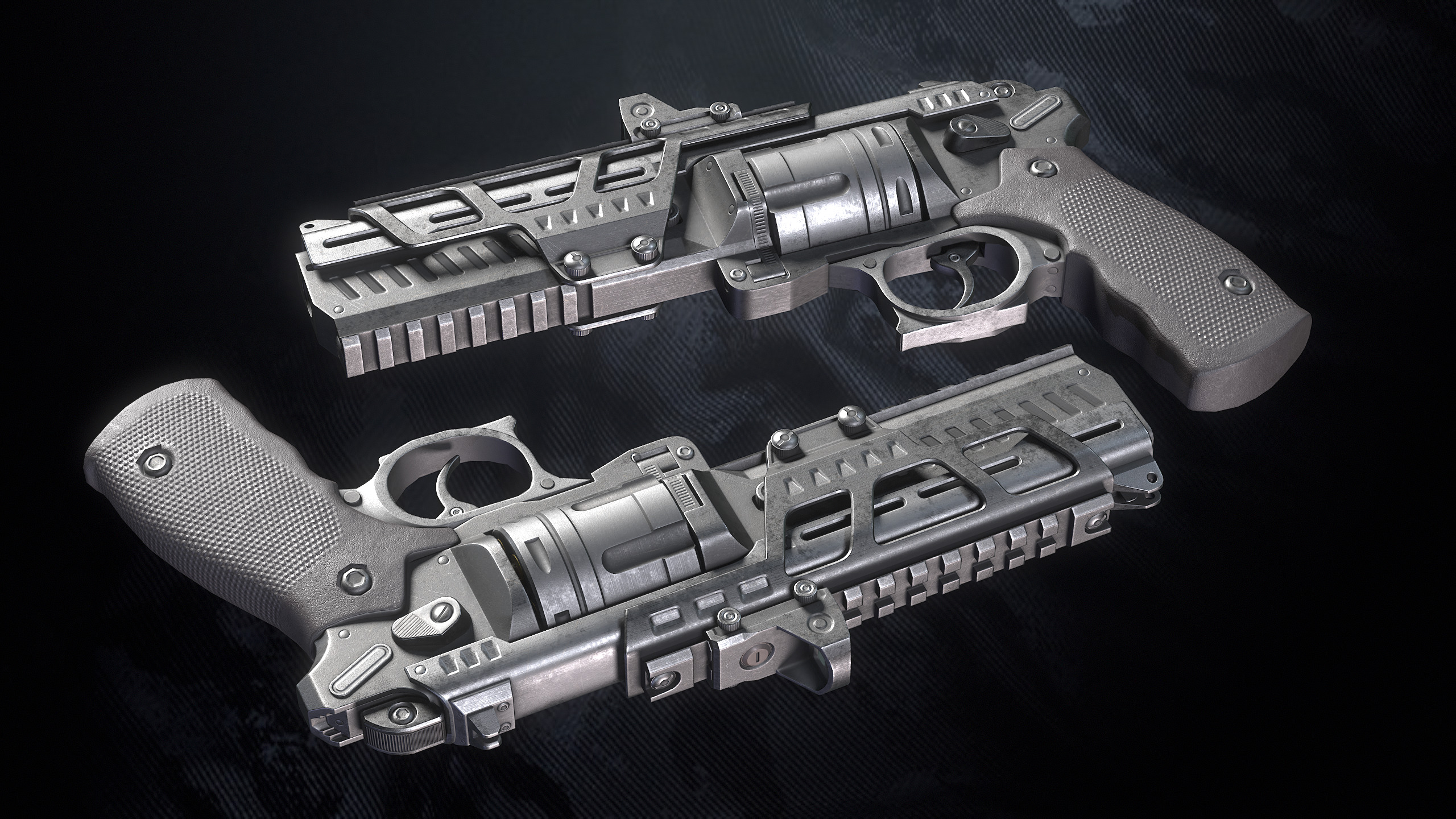 RV-32 Revolver With Hands And Weapon Case Low-poly 3D model_12