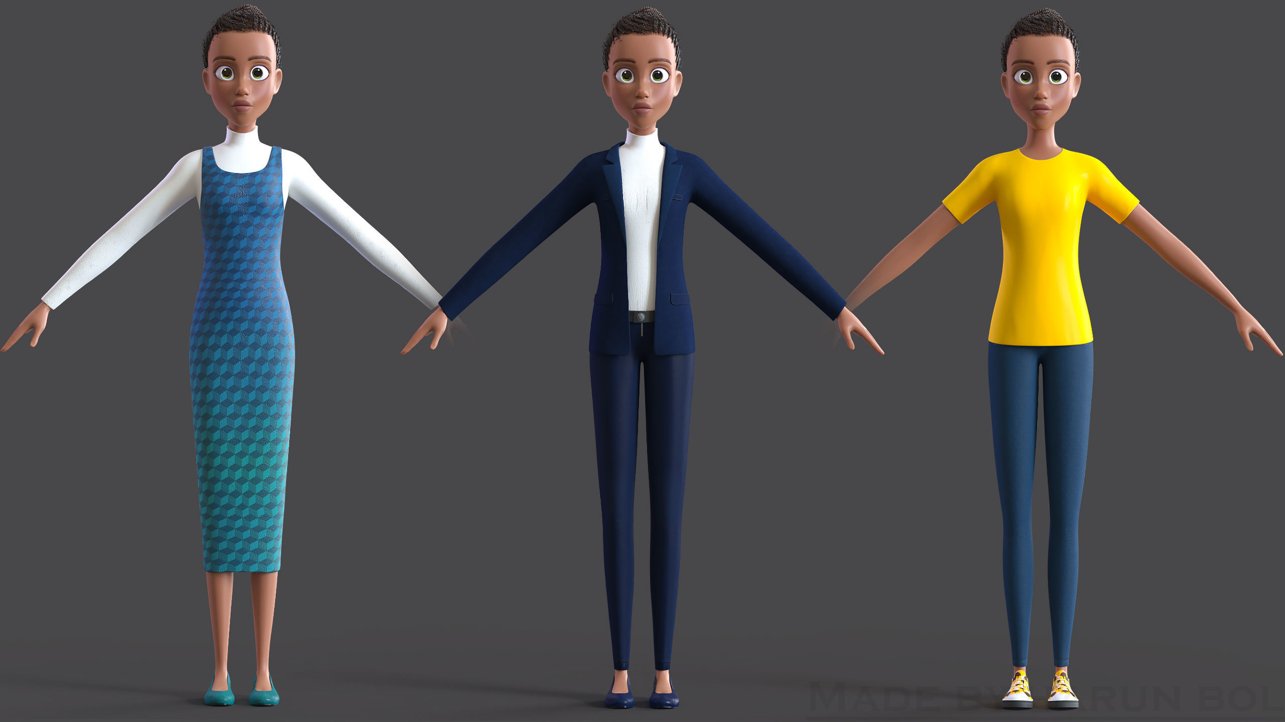 Cartoon Afro Mother - Toon Rigged Woman - Maya Version Low-poly 3D model_3