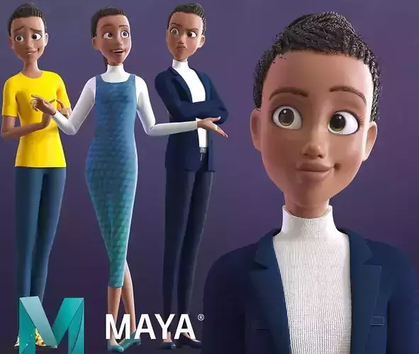 Cartoon Afro Mother - Toon Rigged Woman - Maya Version Low-poly 3D model Cartoon Afro Mother - Toon Rigged Woman - Maya Version Low-poly 3D model