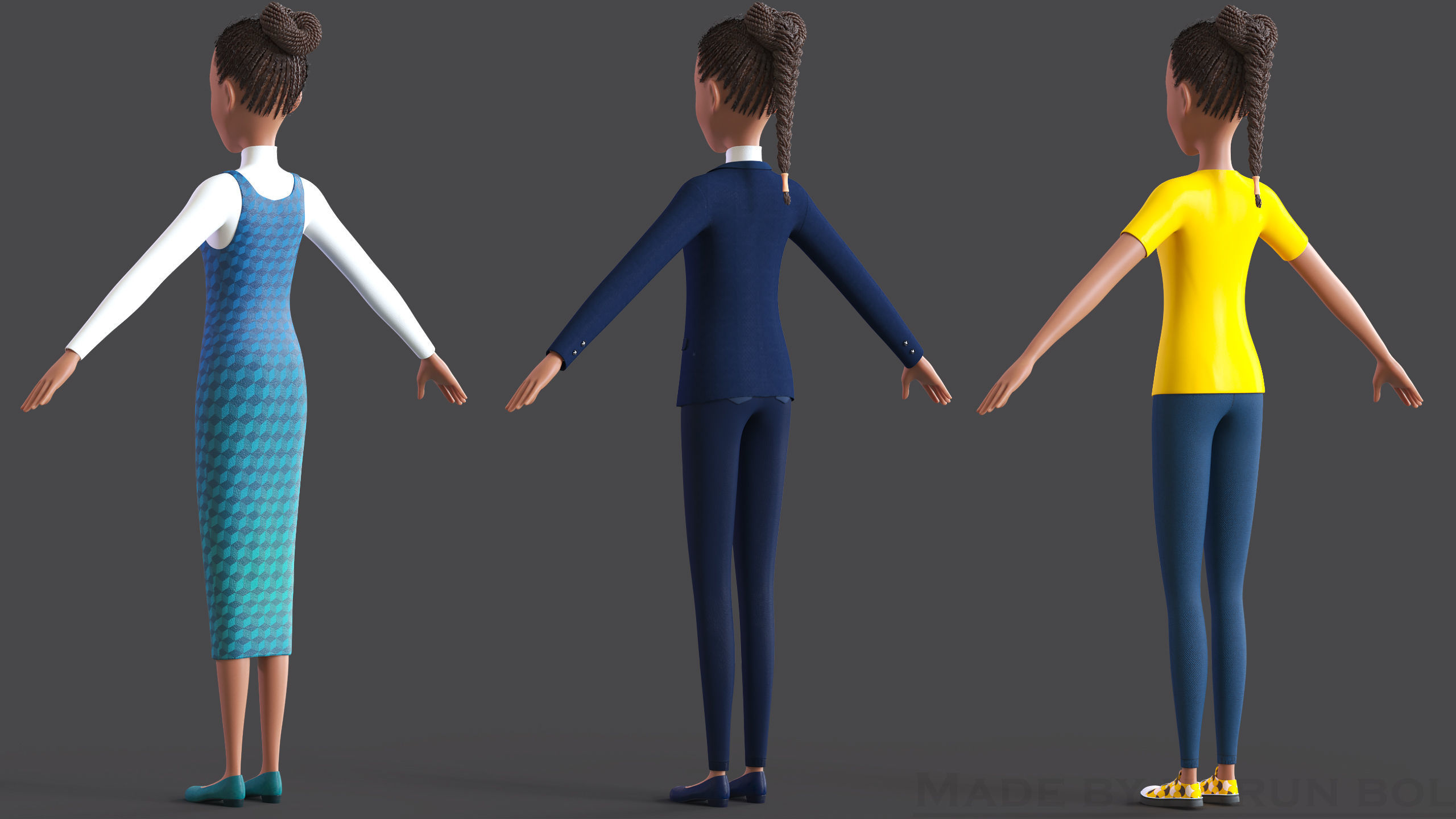 Cartoon Afro Mother - Toon Rigged Woman - Maya Version Low-poly 3D model_4