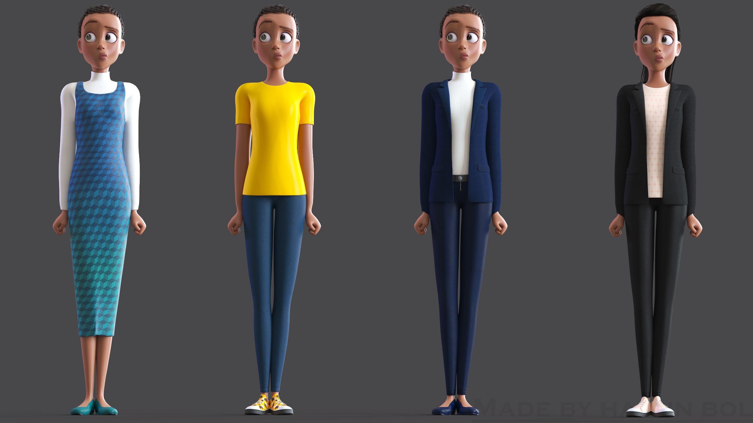 Cartoon Afro Mother - Toon Rigged Woman - Maya Version Low-poly 3D model_16