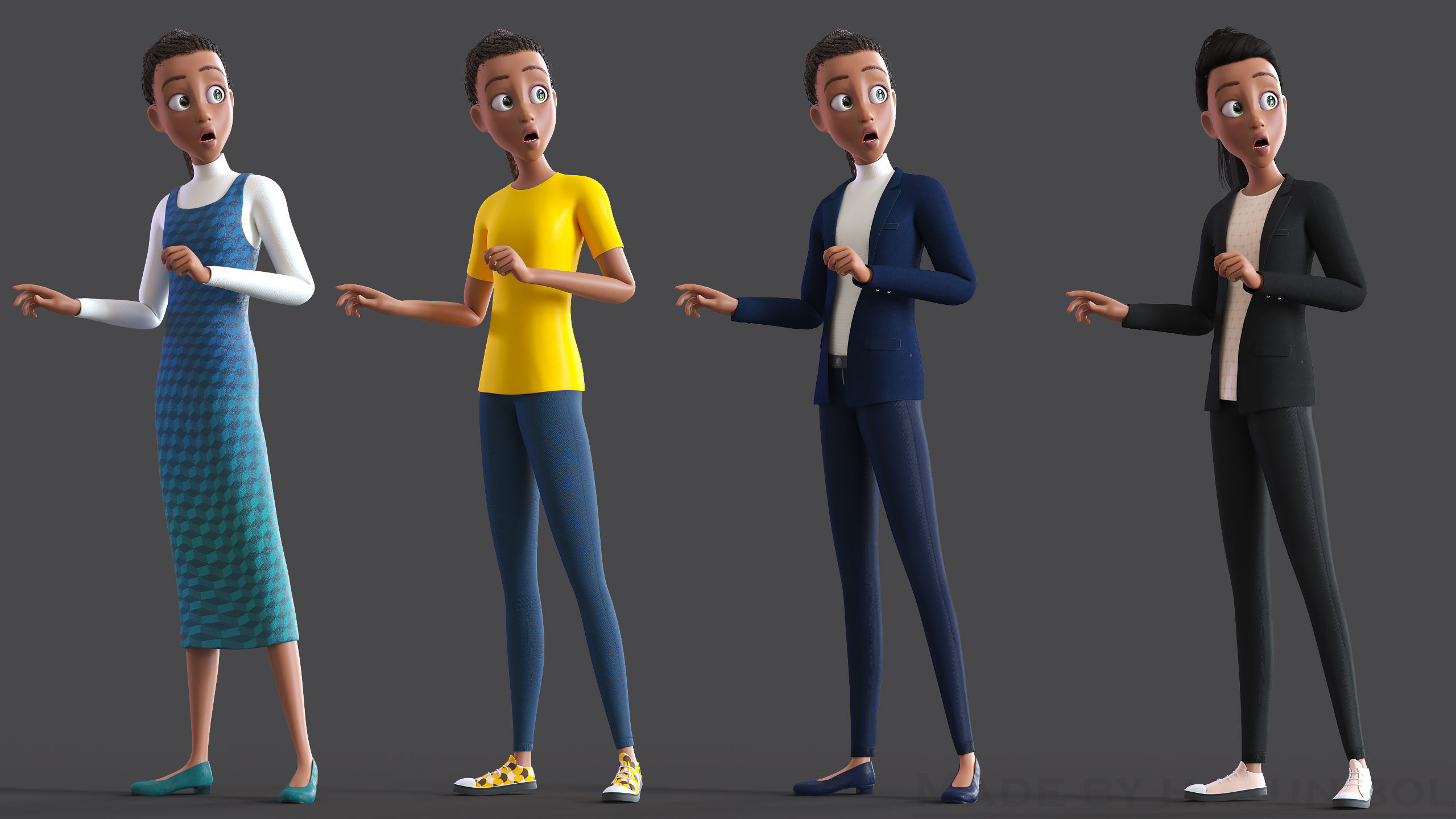 Cartoon Afro Mother - Toon Rigged Woman - Maya Version Low-poly 3D model_10