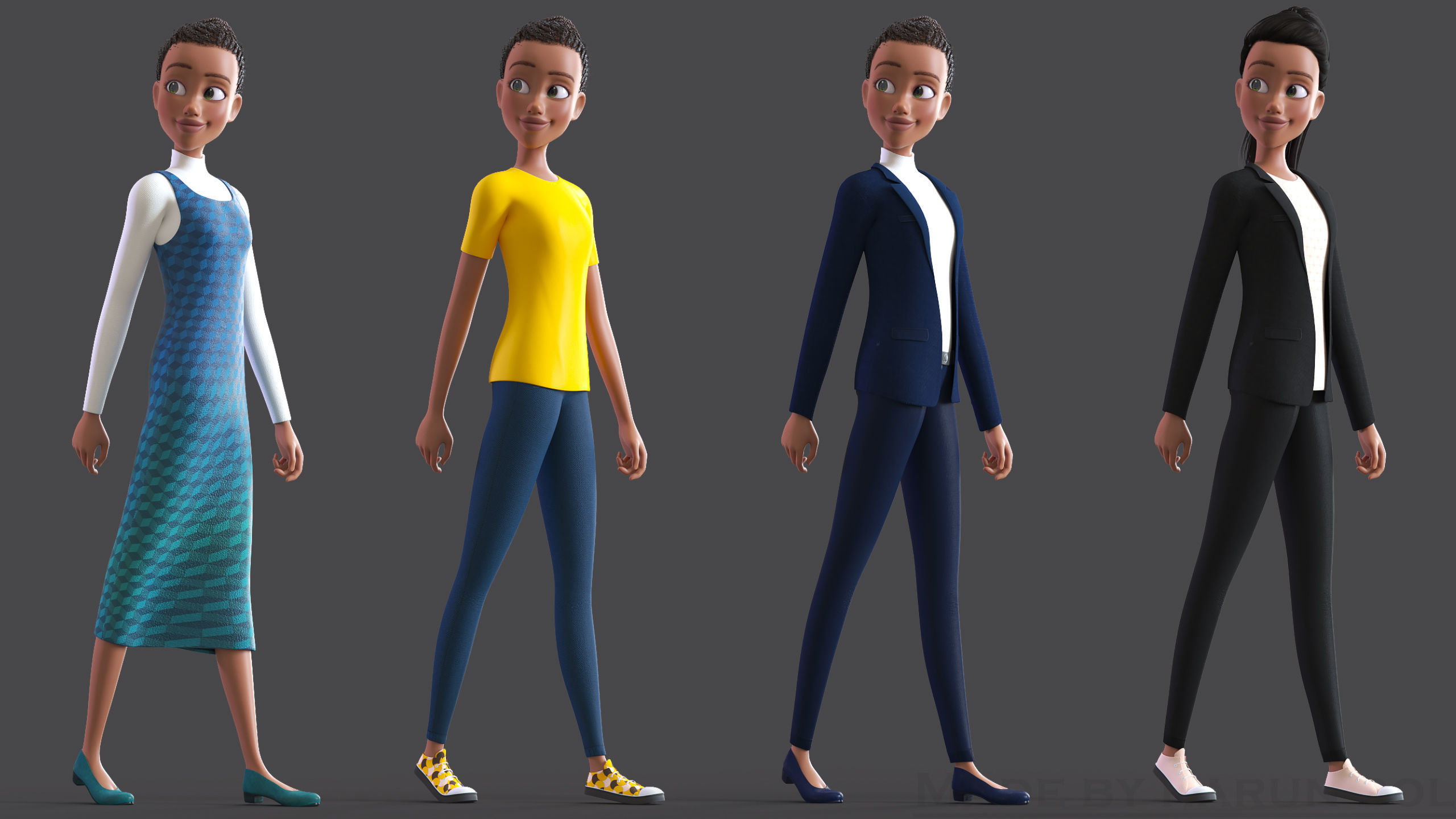 Cartoon Afro Mother - Toon Rigged Woman - Maya Version Low-poly 3D model_18