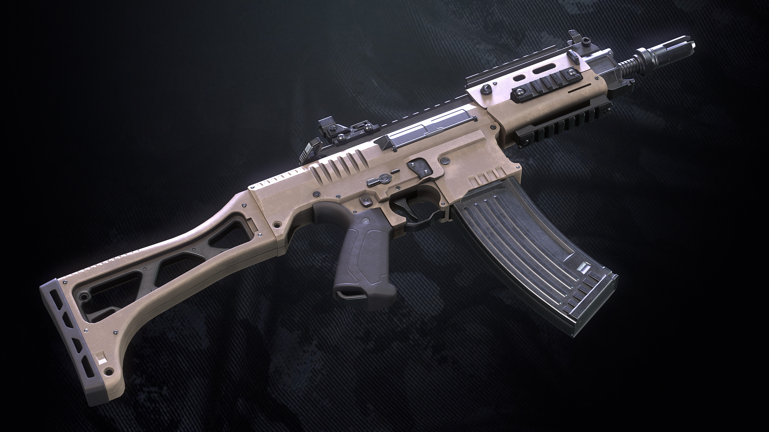 SM-K Assault Rifle With Hands And Weapon Case Low-poly 3D model_15
