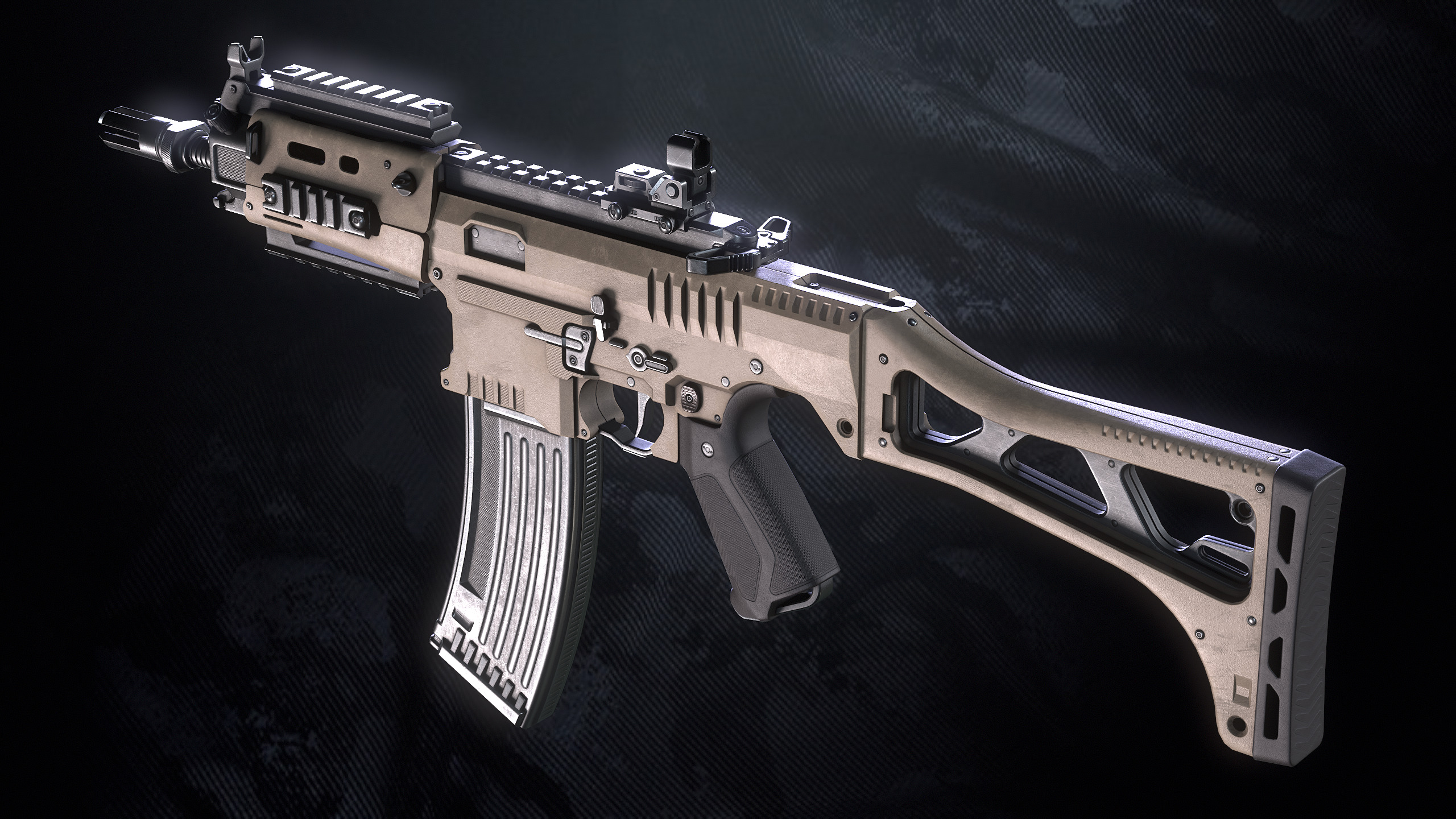 SM-K Assault Rifle With Hands And Weapon Case Low-poly 3D model_16