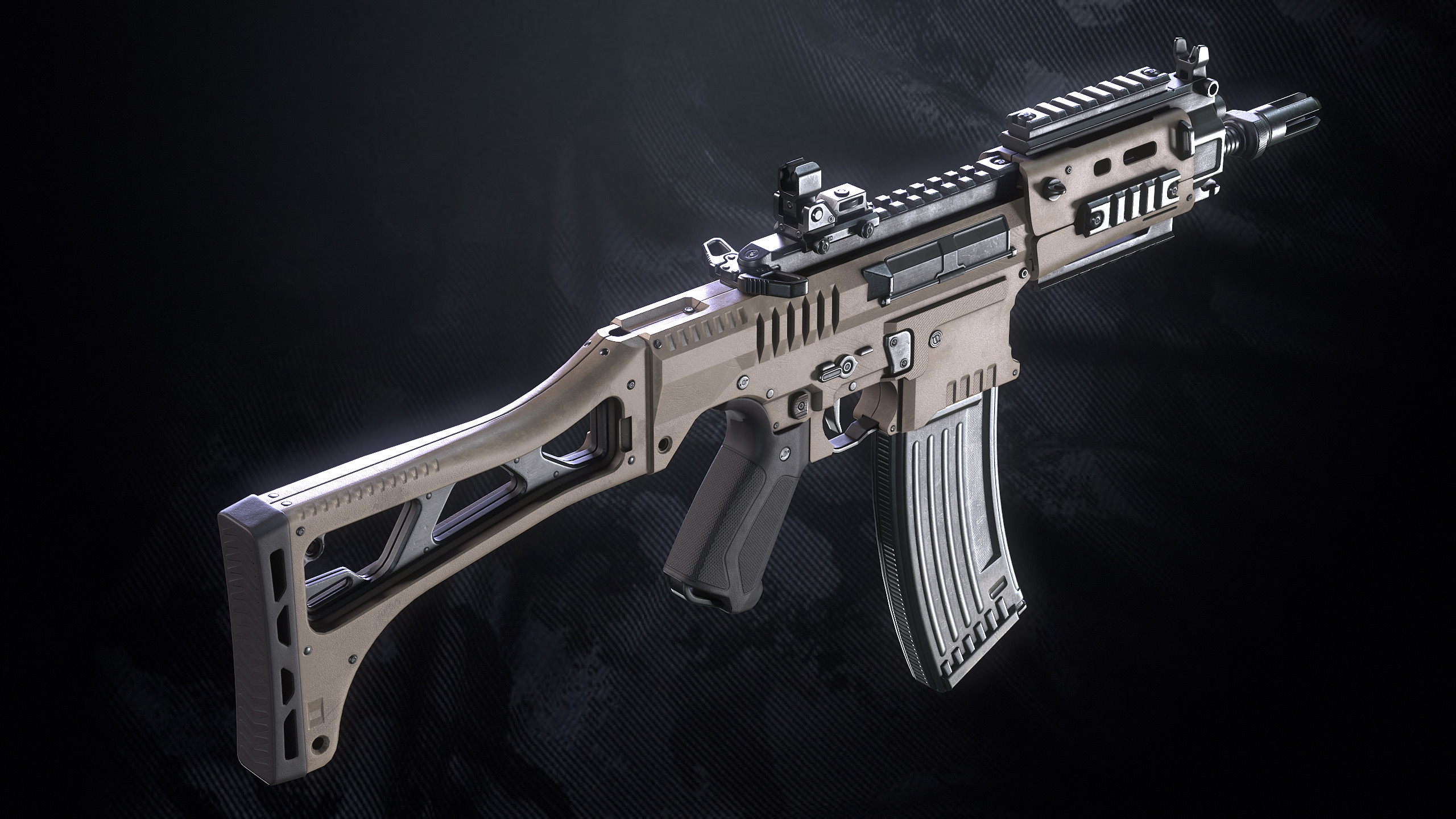 SM-K Assault Rifle With Hands And Weapon Case Low-poly 3D model_14