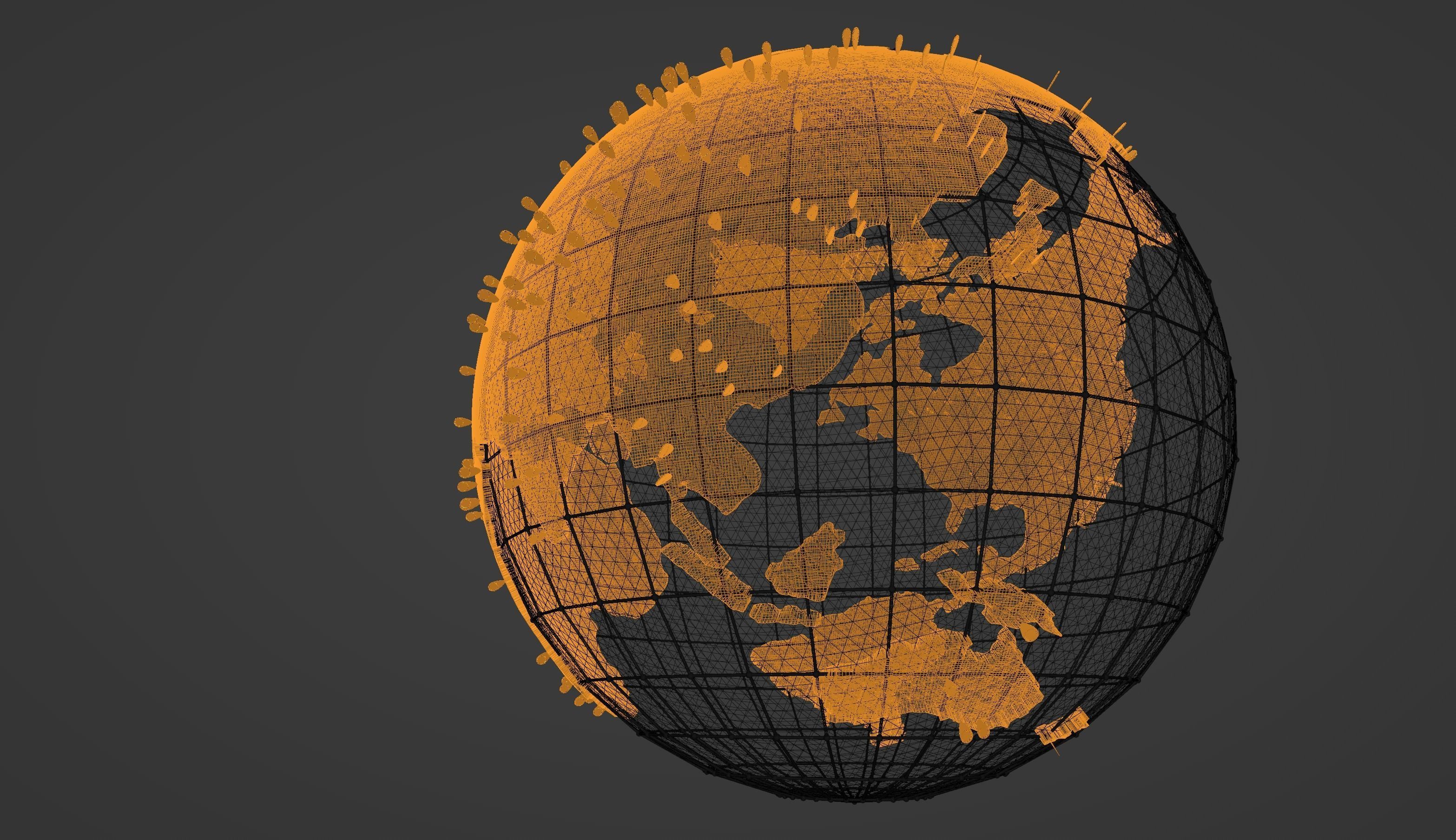 Earth Globe and Animated with Locations bars Low-poly 3D model_8