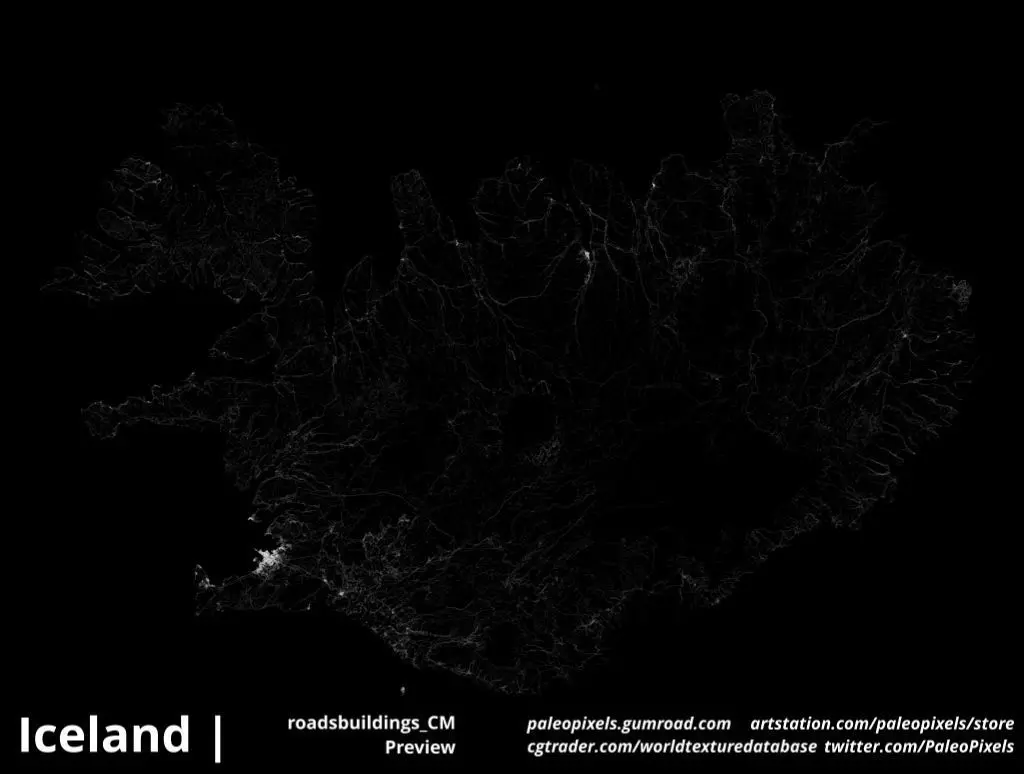 Iceland Roads and Buildings High resolution Maps and masks Texture