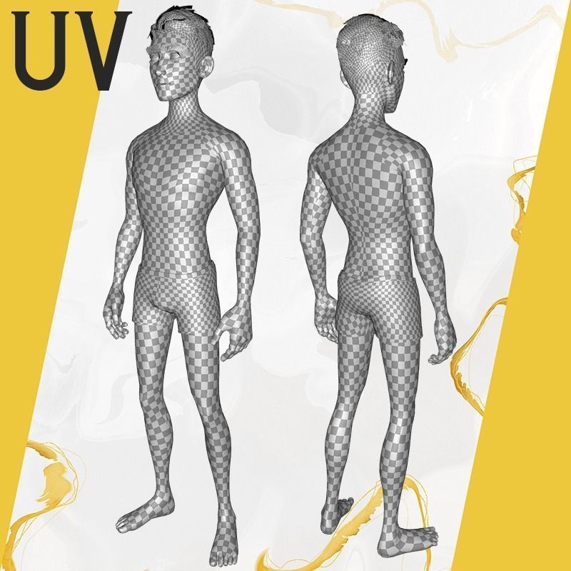 Base mesh body character of man Low-poly 3D model_39
