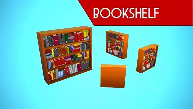 BOOKSHELF CARTOON STYLIZED Low-poly 3D model