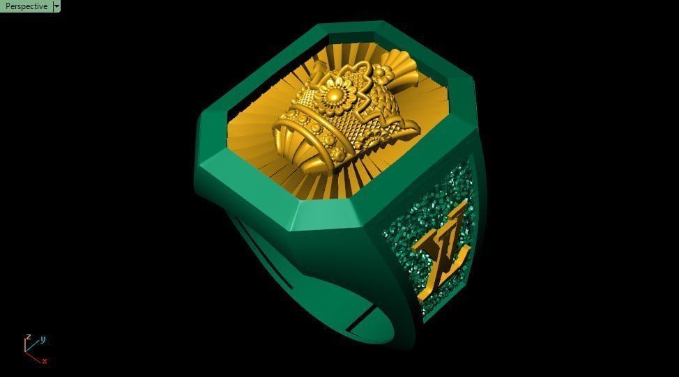 Louis vuitton with Crown men ring 3D print model_5