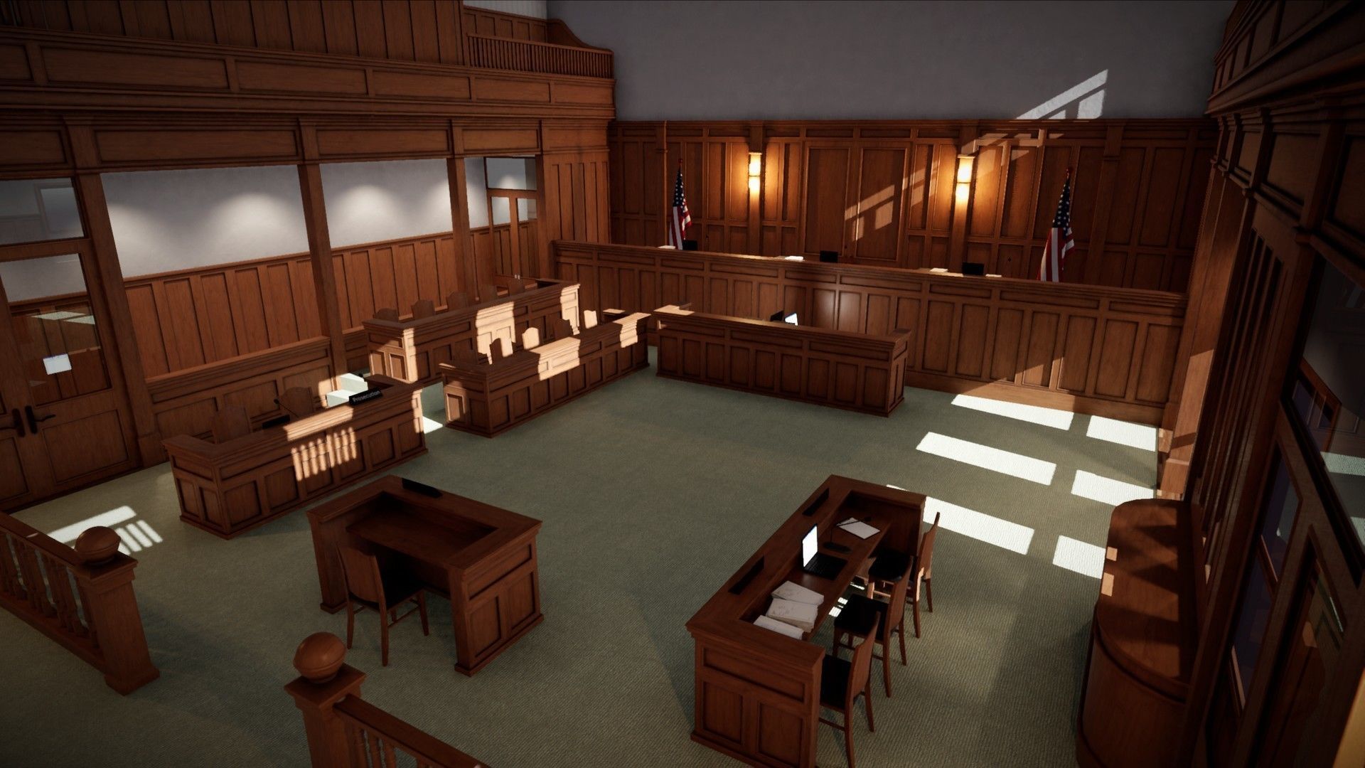 Courtroom - Environment For Crime Noir and Adventure Low-poly 3D model_9