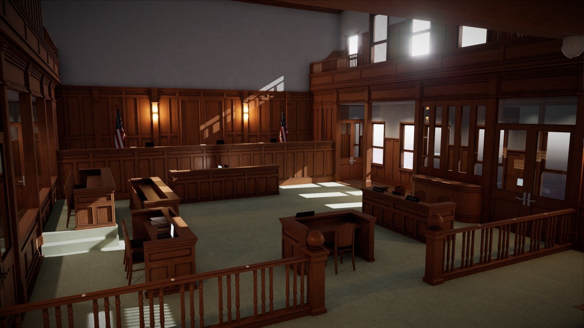 Courtroom - Environment For Crime Noir and Adventure Low-poly 3D model_4