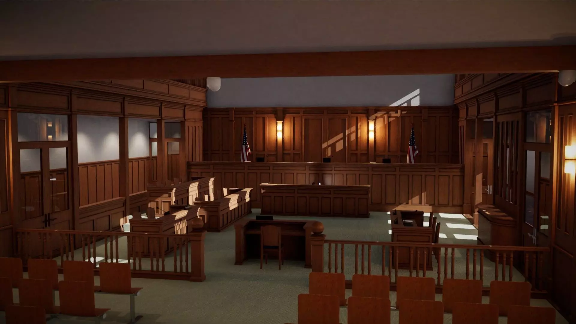 Courtroom - Environment For Crime Noir and Adventure Low-poly 3D model_0
