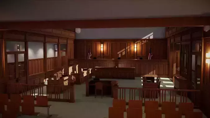Courtroom - Environment For Crime Noir and Adventure Low-poly 3D model