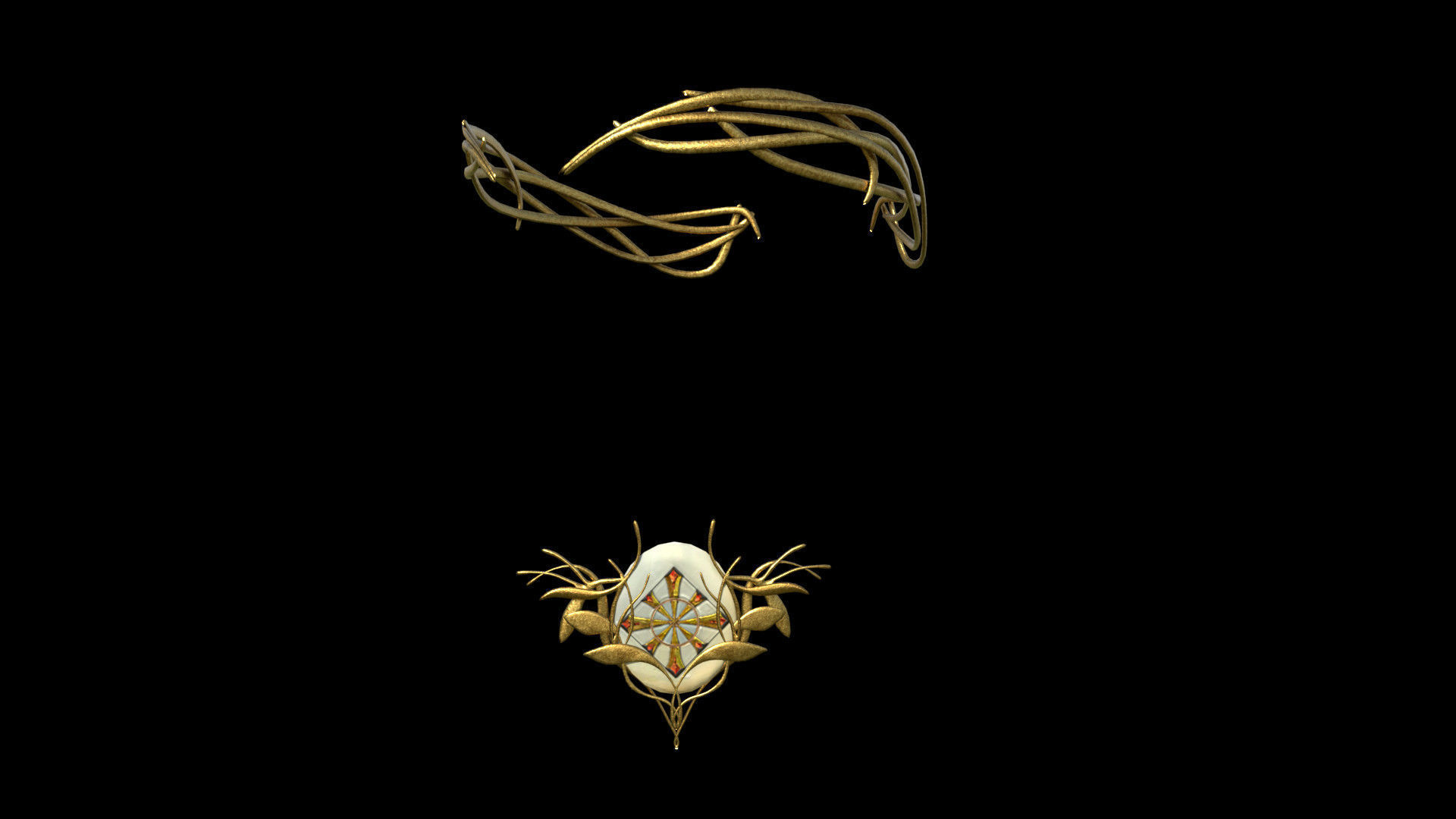 Galadriel in Golden Armour Low-poly 3D model_5