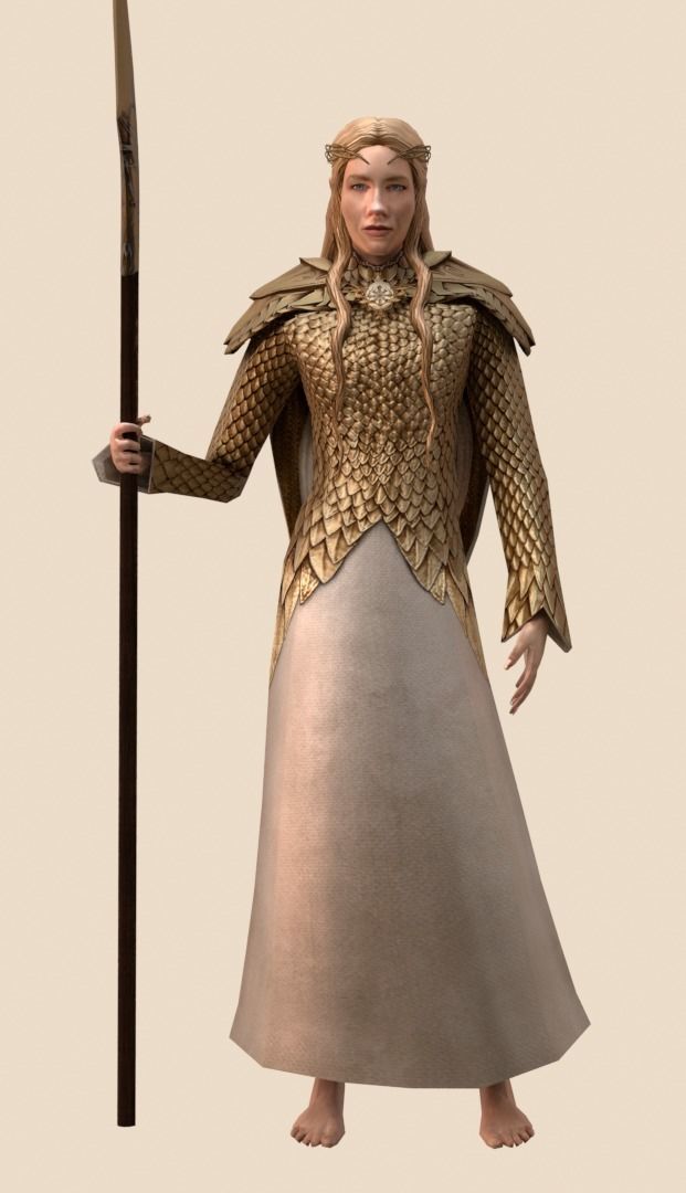 Galadriel in Golden Armour Low-poly 3D model_2