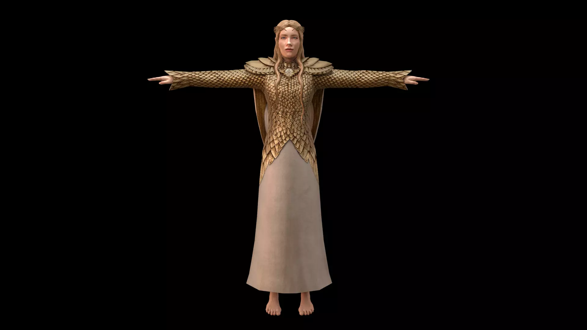 Galadriel in Golden Armour Low-poly 3D model_0