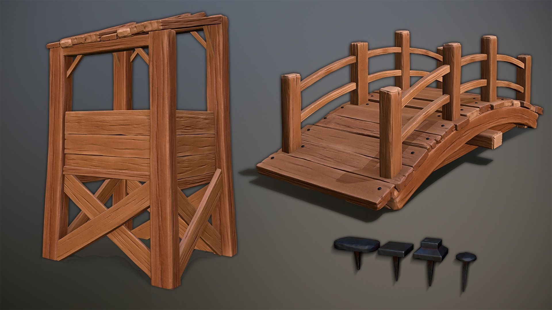 Wood Medieval kit Low-poly 3D model_5
