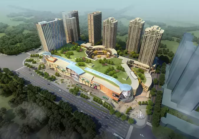 3Dmax fashion city commercial square building 377