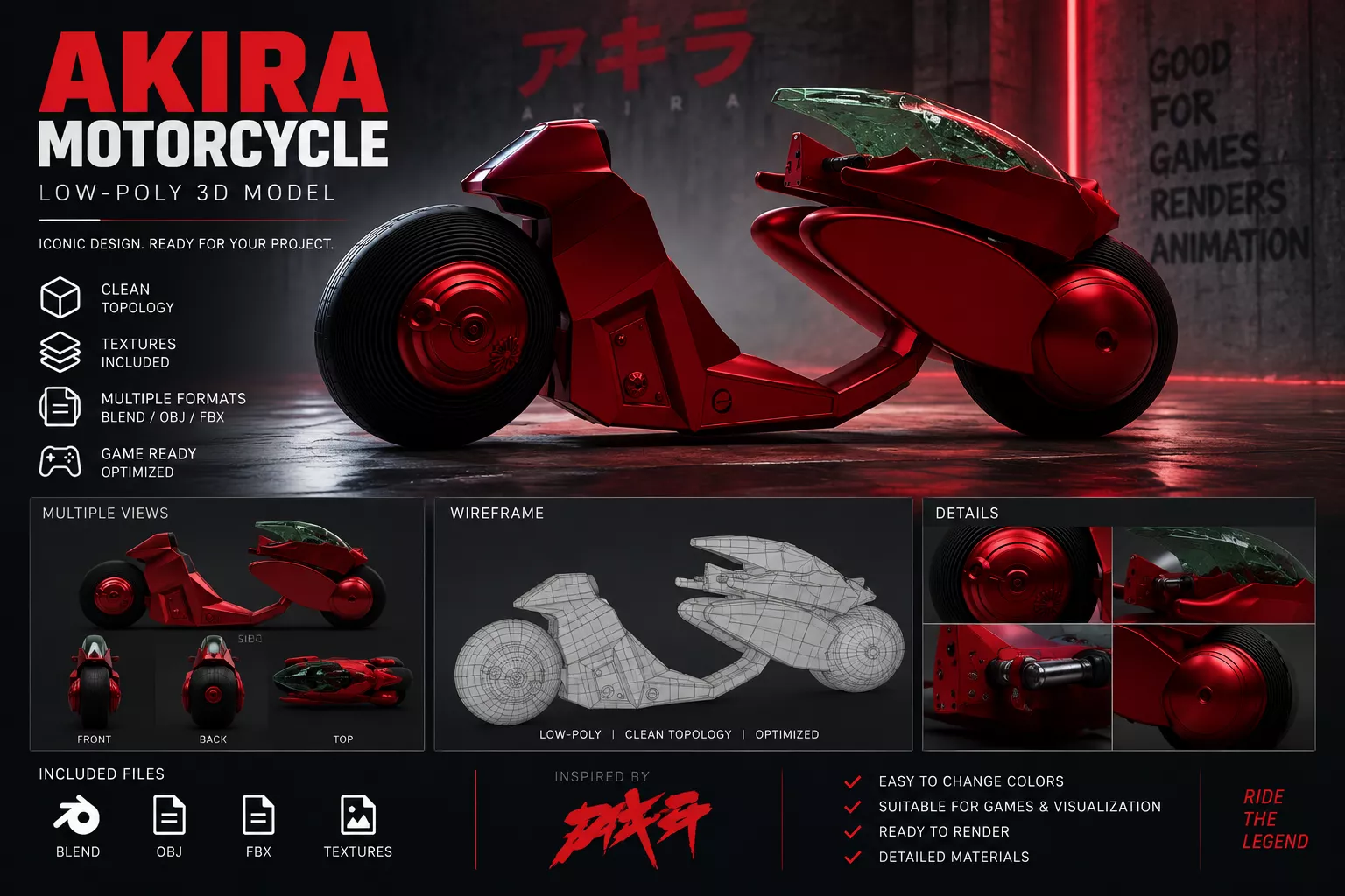 Akira Motorcycle Low-poly 3D model