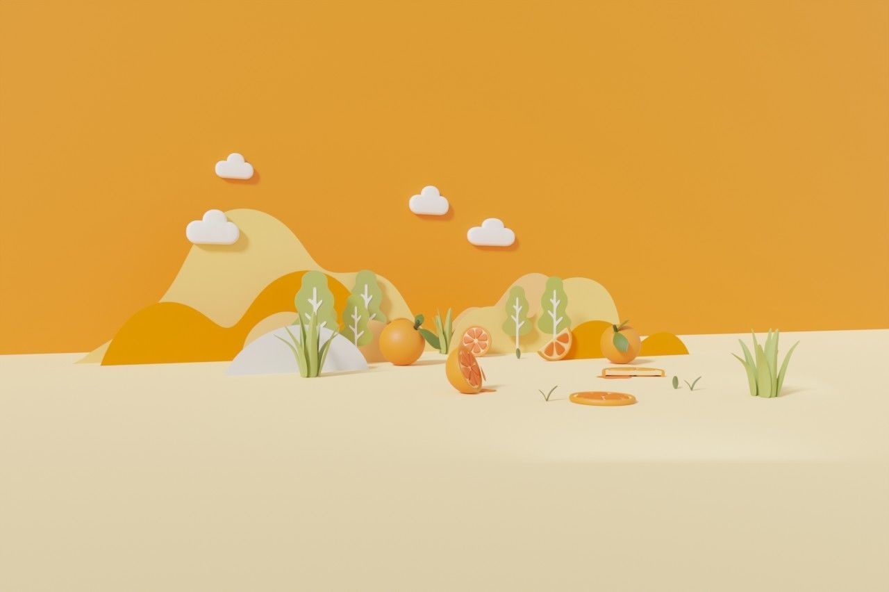 Orange summer pedestal display for product brand presentation 3D model_3