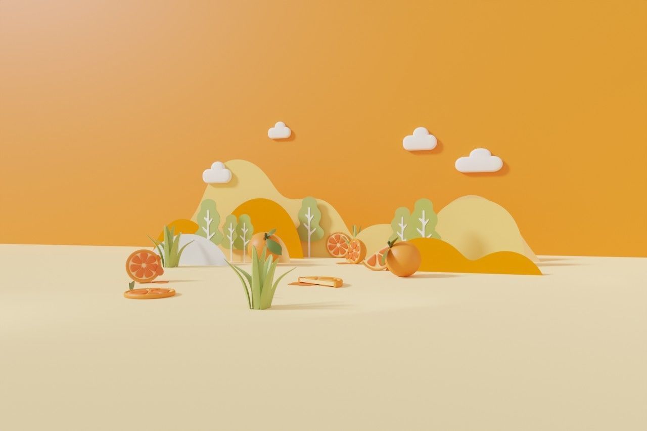 Orange summer pedestal display for product brand presentation 3D model_5