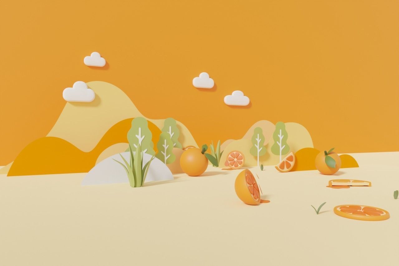 Orange summer pedestal display for product brand presentation 3D model_4