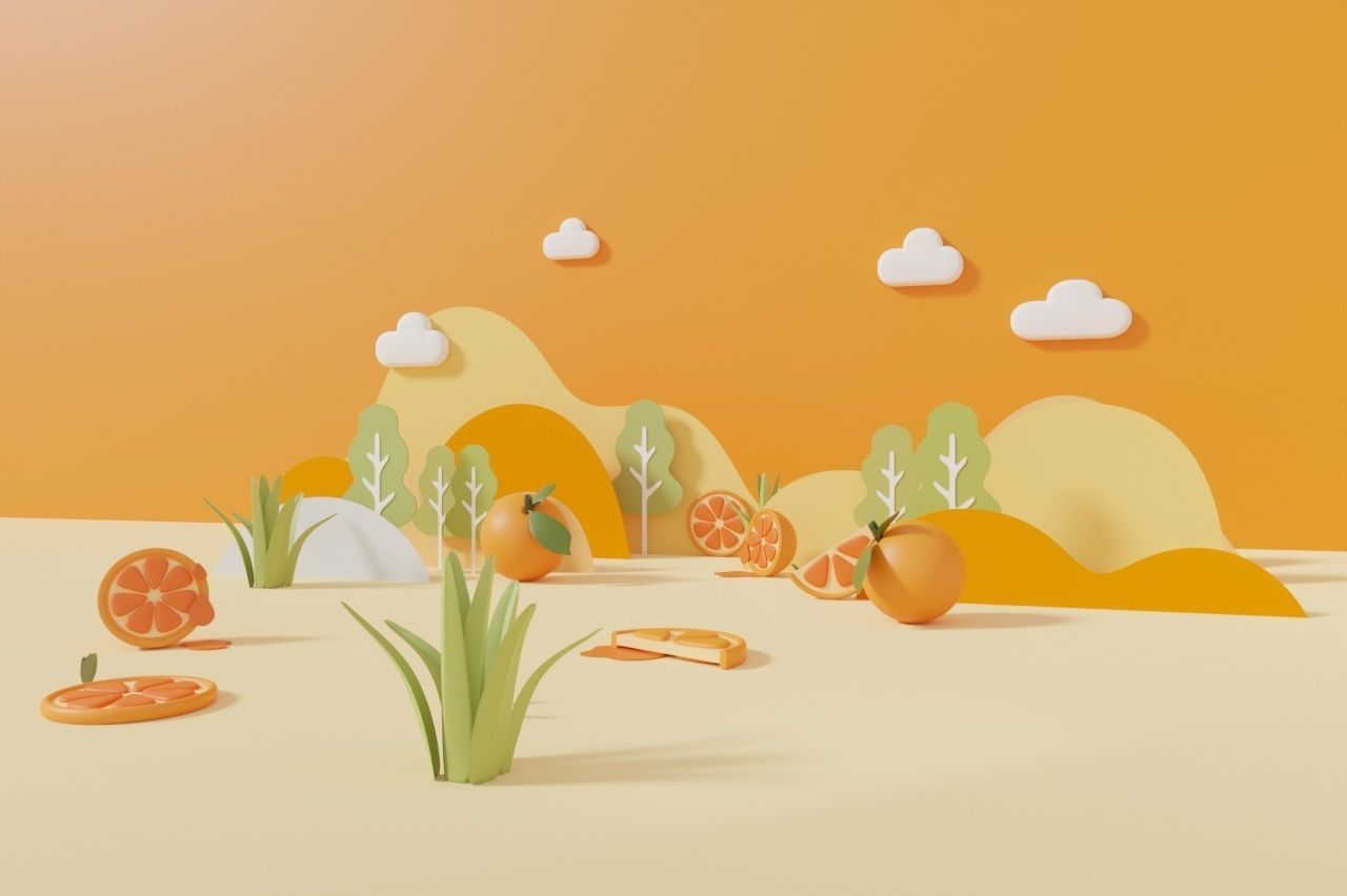 Orange summer pedestal display for product brand presentation 3D model_6