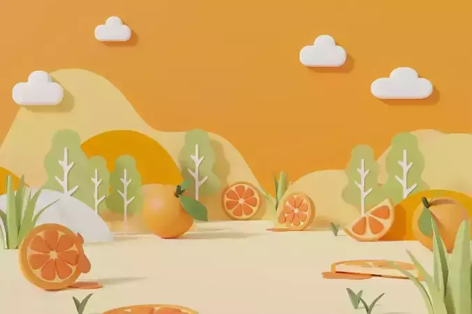 Orange summer pedestal display for product brand presentation