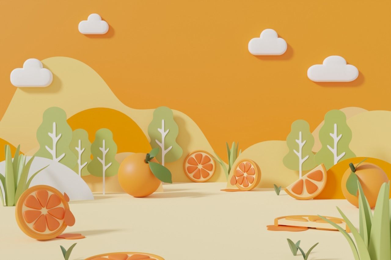 Orange summer pedestal display for product brand presentation 3D model_1