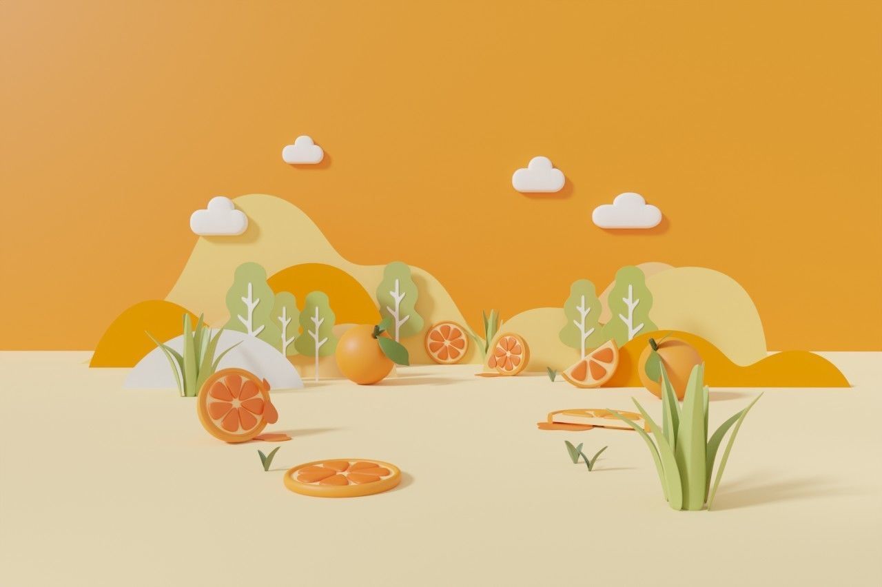 Orange summer pedestal display for product brand presentation 3D model_2